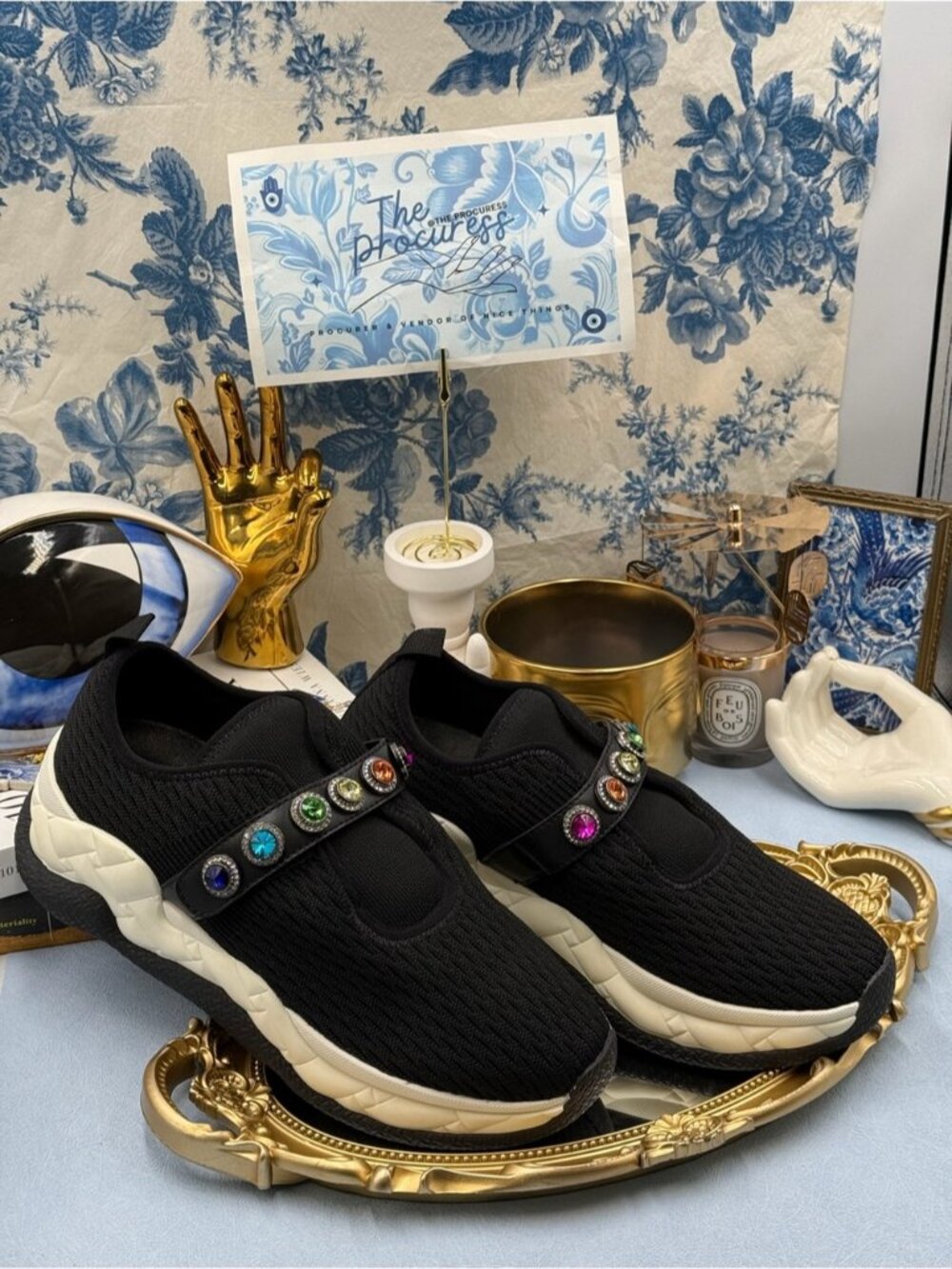 🆕 KURT GEIGER LONDON 🧿 NWOB Knit Rainbow Jewel Sneakers, Black - Sz 40.5 US9.5 - Picture 5 of 14